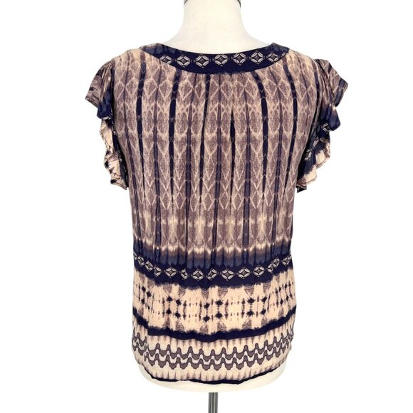 Braeve Boho Style Rayon Top Ruffle Sleeves Square Neck Purple Beige Size Medium - Picture 6 of 11